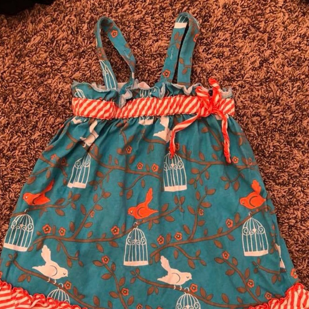 Sz. 2 Turquoise/Orange Bird Dress